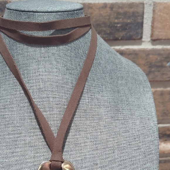 Large Statement Leather & Gold-Tone Heart Necklace – Double Strand Cord - Picture 5 of 14